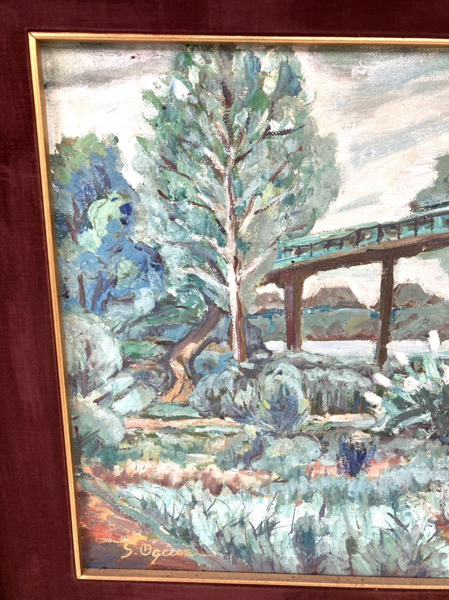 油彩画◇大串貞美◇風景画 「潮来橋」真作 1968年作 F8号 善 油彩画◇大串貞美◇風景画 「潮来橋」真作 1968年作 F8号 善