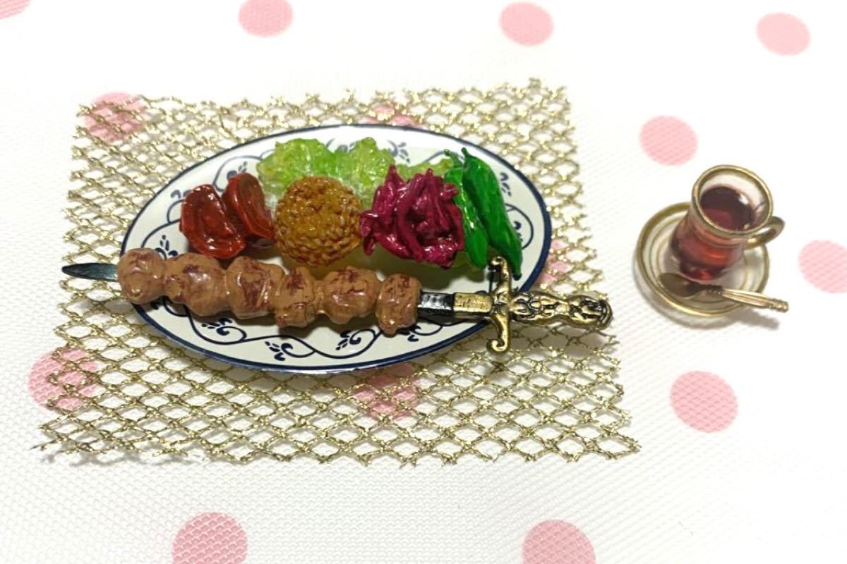 ぷちサンプルシリーズ　ヨーロッパの料理フィギュア　リーメント　トルコ　シシケバブ　トルコチャイ
