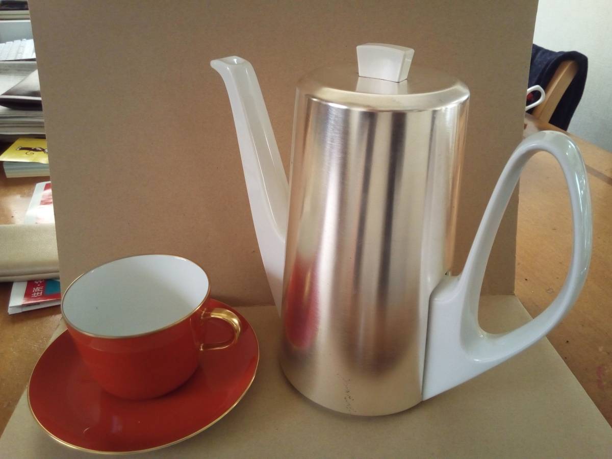 ドイツ製 紅茶ポット コーヒーポット 珍しいアルミ製コジー コージー 保温カバー付 中型