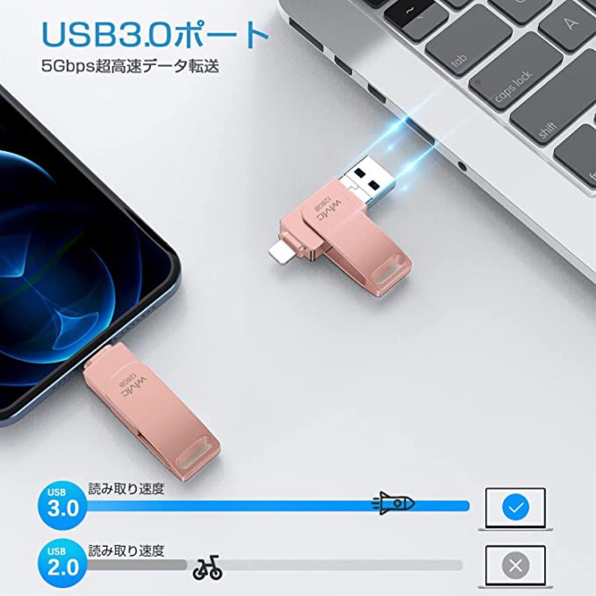 wivic USBメモリ 128gb ４in1 高速 USB3.0 usb メモリー フラッシュドライブ ピンク