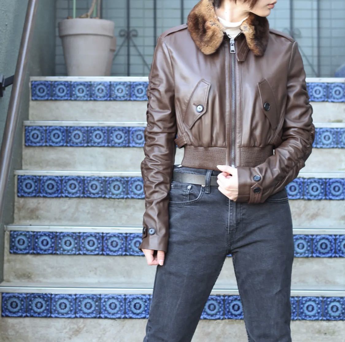 新品タグ付BURBERRY LONDON LAPIN FUR G-1 FLIGHT LEATHER JACKET