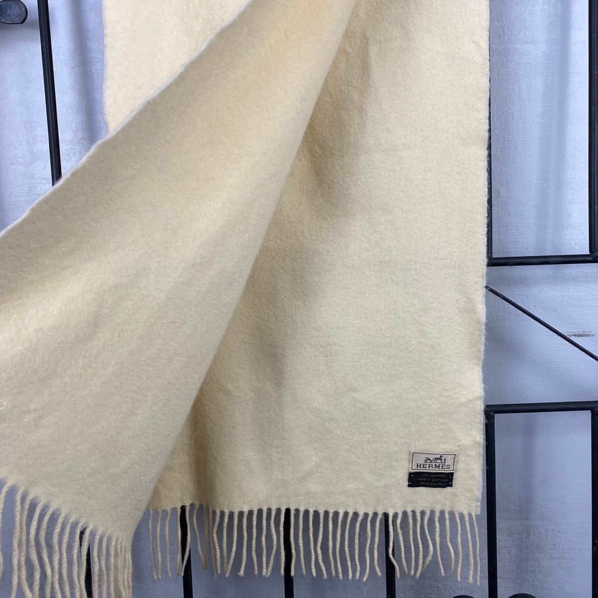 HERMES LOGO CASHMERE100% MUFFLER MADE IN SCOTLAND/エルメスロゴカシミヤ100%マフラー　②_画像8