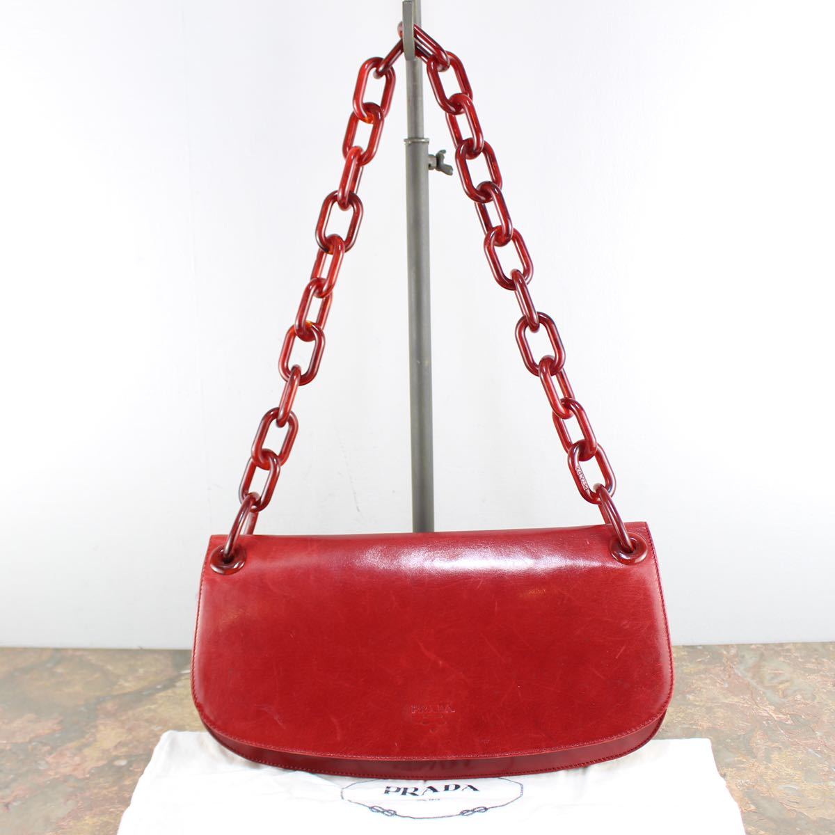 PRADA LOGO LEATHER CHAIN SHOULDER BAG MADE IN ITALY/プラダロゴ