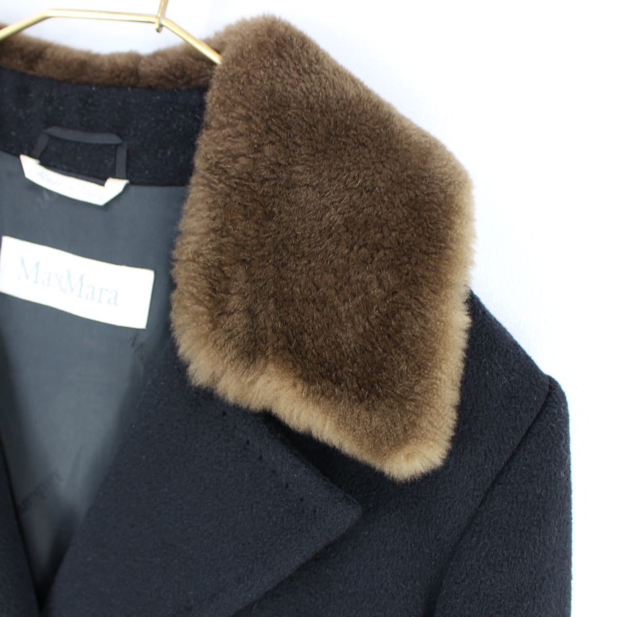 Max Mara FUR CASHMERE BREND WOOL CHESTERFILED COAT MADE IN ITALY