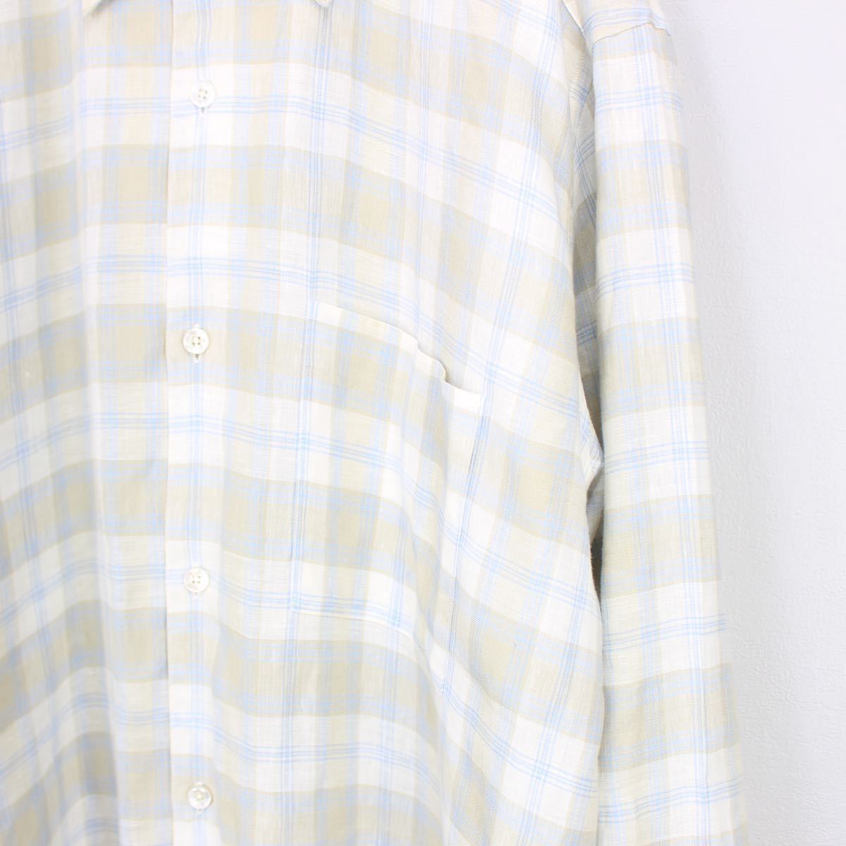 HERMES LINEN CHECK PATTERNED LONG SLEEVE SHIRT MADE IN FRANCE