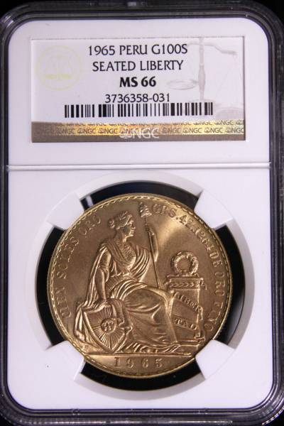 世界4位の高鑑定品 最も完璧な ペルー セール価格 100ソル金貨 ＭＳ６６ インカの黄金
