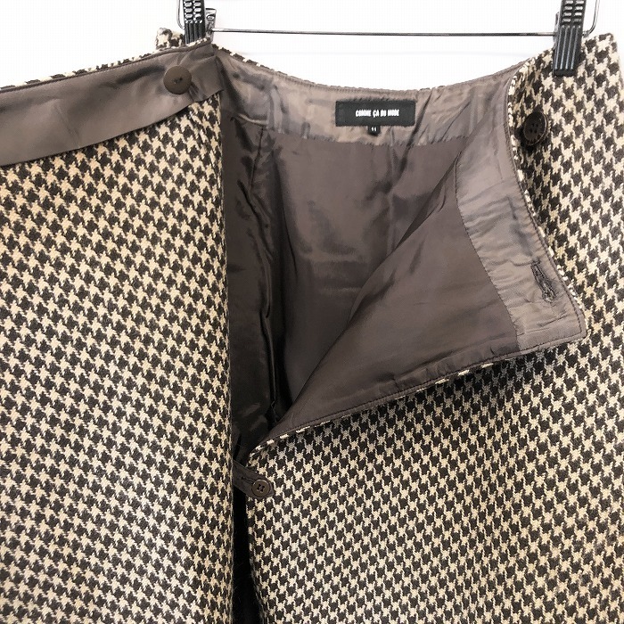 COMME CA DU MODE コムサデモード 11 レディース ラップスカート 起毛 長毛 フリンジ 千鳥格子 日本制 ウール100%(里地：キュプラ100%) 茶