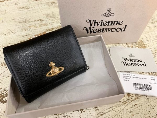 ★美品 VivienneWestwood/ヴィヴィアンウェストウッド SAFFIANOWALLET サファリアーノウォレット 3つ折がま口財布 ブラック レザー ★_画像1