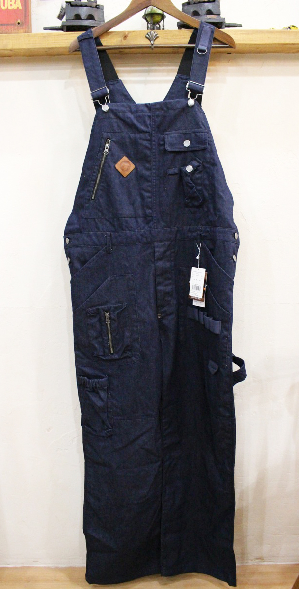 F33★未使用 grn outdoor/ジーアールエヌ 焚火 キャンプ アウトドア HIASOBI BIG BEN OVERALL オーバーオール インディゴ Lサイズ 難燃 ★