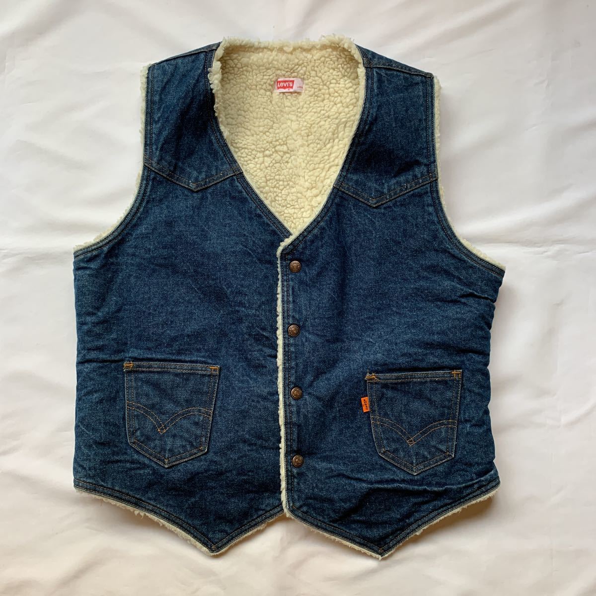 ~80s Levi's DENIM BOA VEST ヴィンテージ ビンテージ リーバイス デニムボアベスト オレンジタブ 60607-0217 アメカジ 70s ウエスタン_画像2