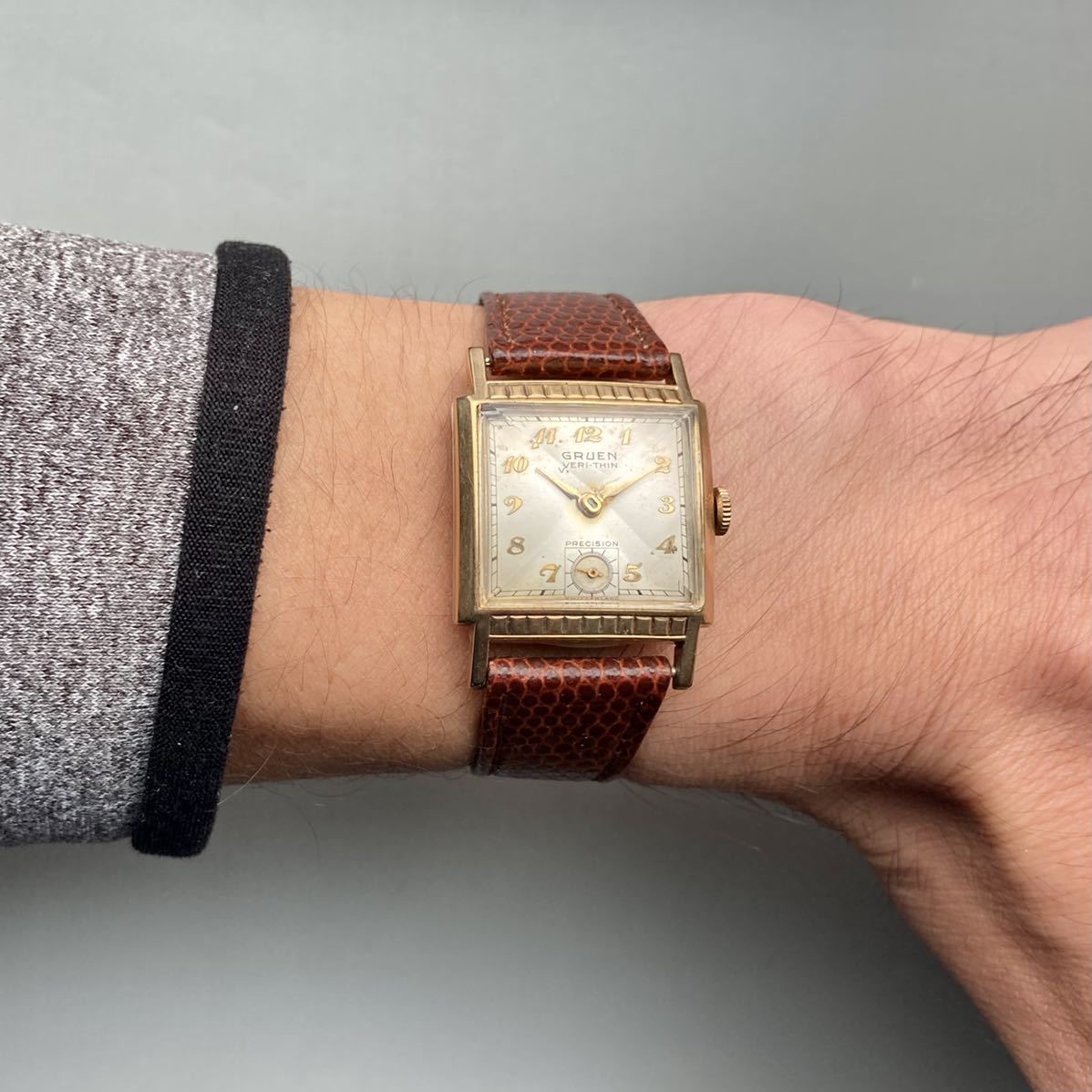 【美品・動作良好】グリュエン アンティーク 腕時計 1940年代 手巻き メンズ GRUEN ケース26㎜ ビンテージ ウォッチ 男性 スクエア cal.425_画像10