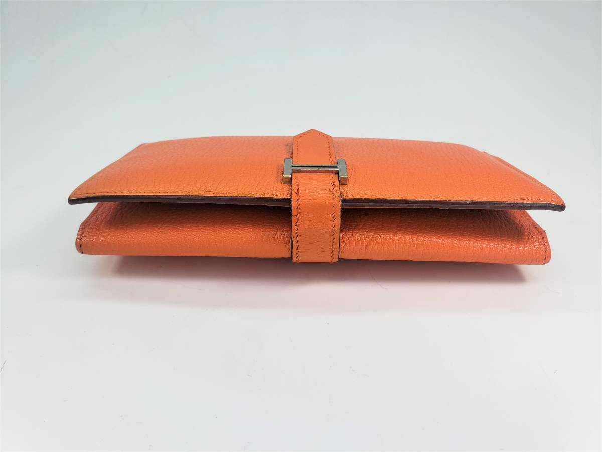 良品】HERMES エルメス ベアンスフレ オレンジ 刻印□R 22NM 3つ折り長