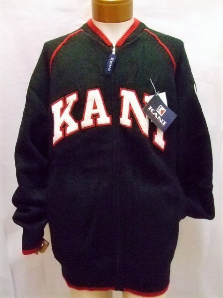 【KARL KANI/カールカナイ】ロゴワッペン フロントジップ セーター BLACK/RED Size:L 新品 デッドストック/希少/大き目/アウトドア/ウール_画像1