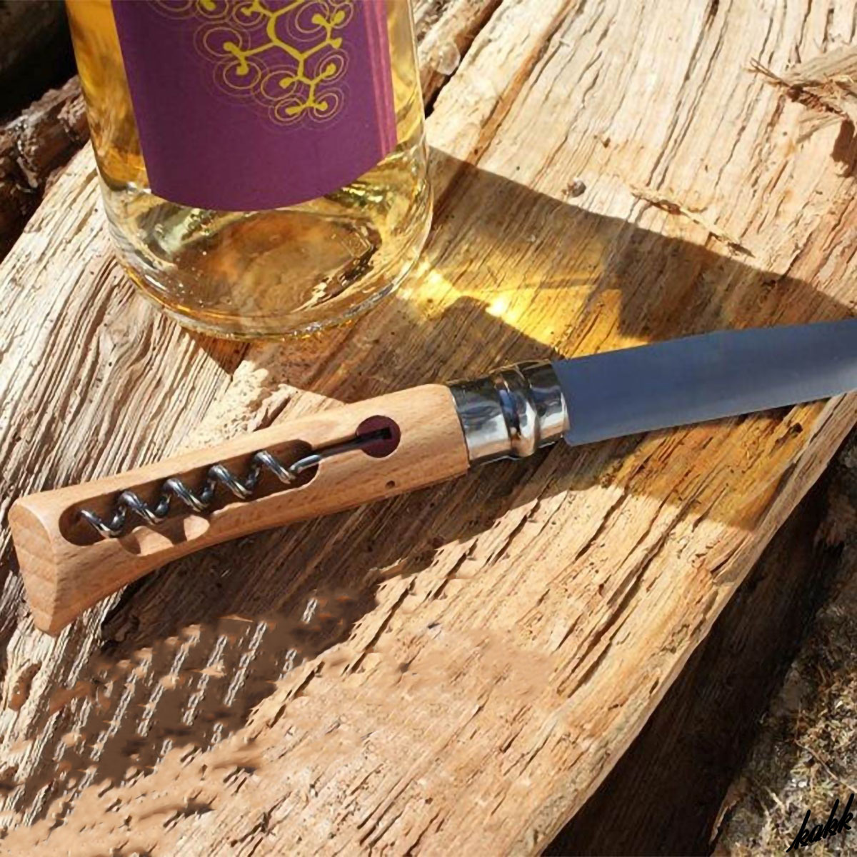 【ワインオープナー内蔵】 フォールディングナイフ 刃体10cm ステンレススチール ウッドハンドル キャンプ サバイバル 釣り