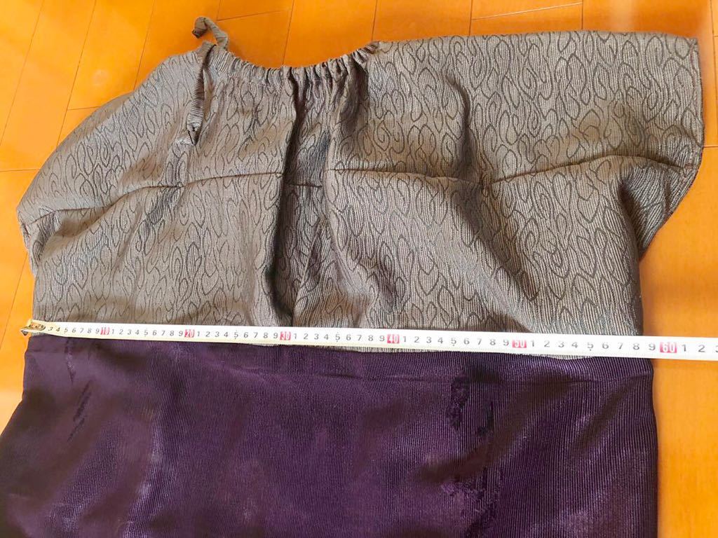 着物リメイク秋冬用羽織コート使用ドルマンスリーブ首元リボン調節可能なゆったり大きいサイズロングワンピースL-LL-3XL