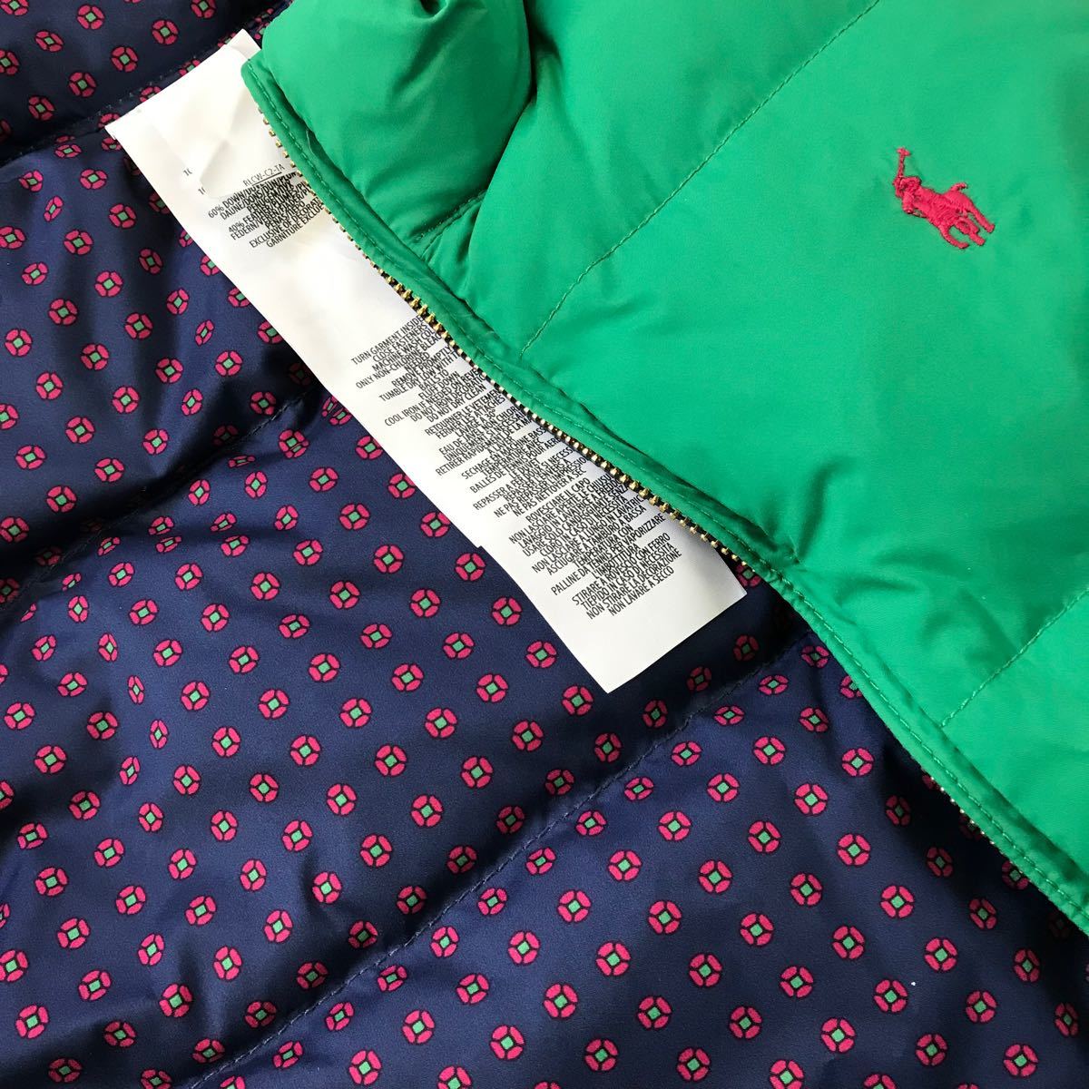 【新品】ポロラルフローレン Polo Ralph Lauren ダウン　ベスト　ガールズ　リバーシブル　緑　 未使用　タグ付き