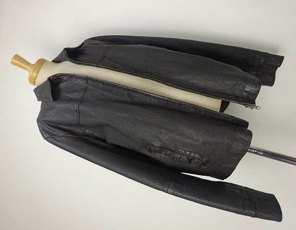 TOMMY HILFIGER トミー ヒルフィガー 2way ジップ レザージャケット 加工デザイン トルコ製 牛革 リアルレザー (L) 黒 S-116