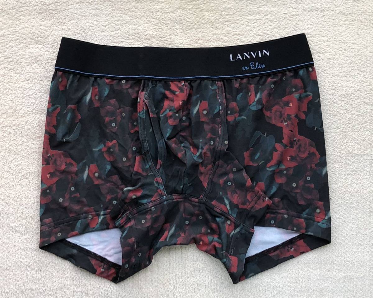 LANVIN en Bleu ランバン オン ブルー ボクサーパンツ Ｍサイズ 花柄 ブラック×レッド 前開き 日本製 ☆送料無料