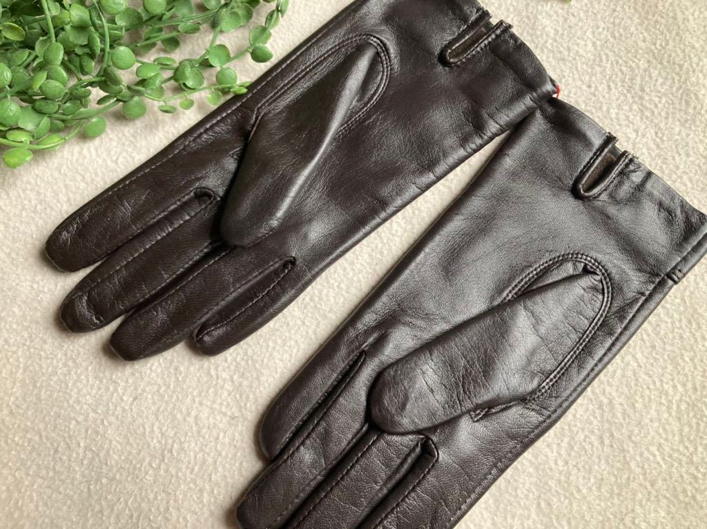 * with translation new goods * GEORGES RECH Georges * Rech stitch design ram leather gloves lady's size unknown dark brown [13]