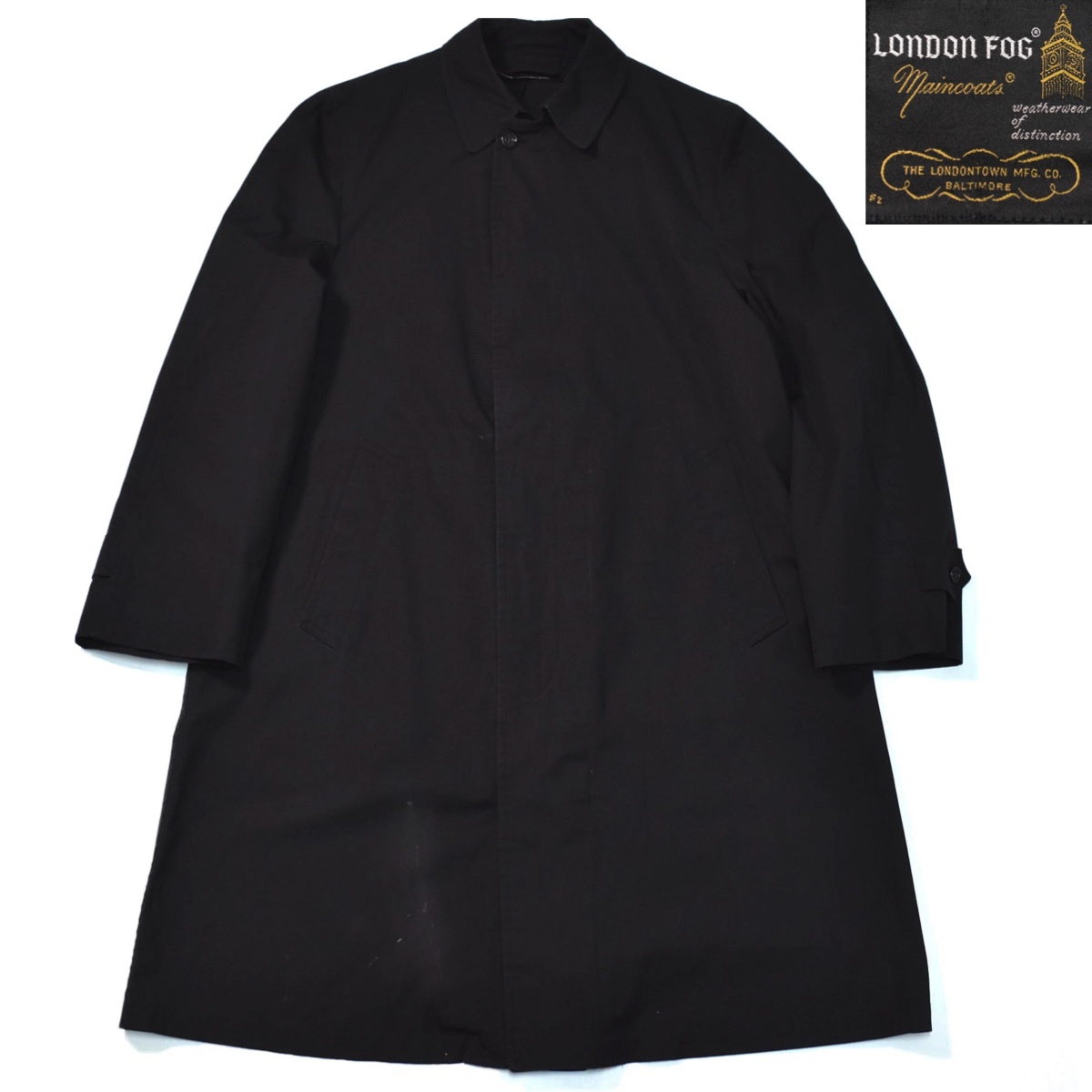 お気に入り バルマカーン レイン ロンドンフォグ 黒 ブラック コート ステンカラー CALIBRE Fog London 60s [38] ビンテージ 70s vintage ステンカラーコート