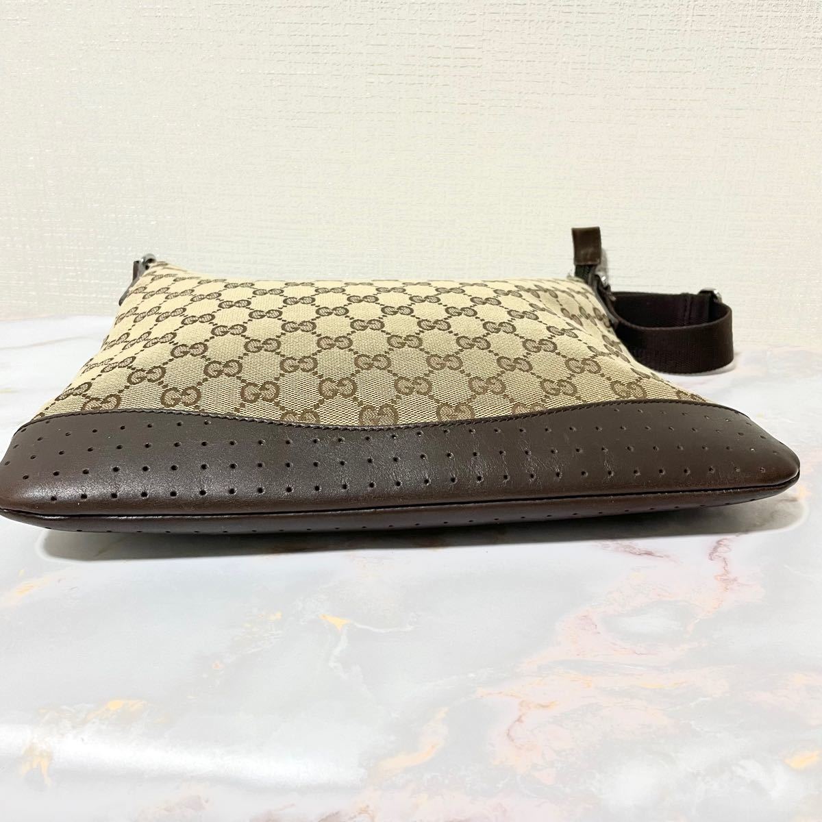 本物の ショルダーバッグ GGレザー グレー GUCCI 449413 斜めがけ