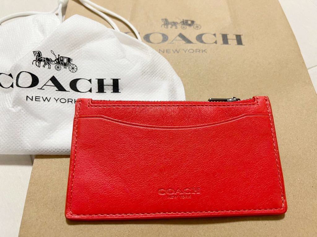 新品　COACH コーチ正規店 ジップ カード ケース オレンジ　カードケース コインケース 紙袋　保存袋付20211029_画像1