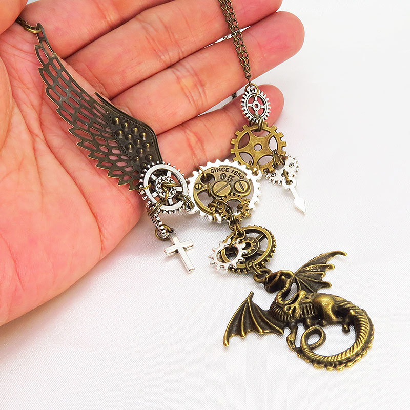  steam punk manner Dragon ( dragon ). tooth car many layer multiple necklace wing asimeto Lee antique Gold antique silver 