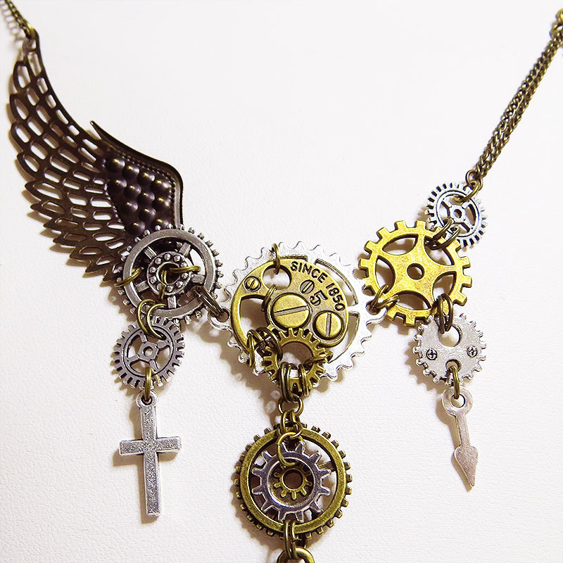  steam punk manner Dragon ( dragon ). tooth car many layer multiple necklace wing asimeto Lee antique Gold antique silver 