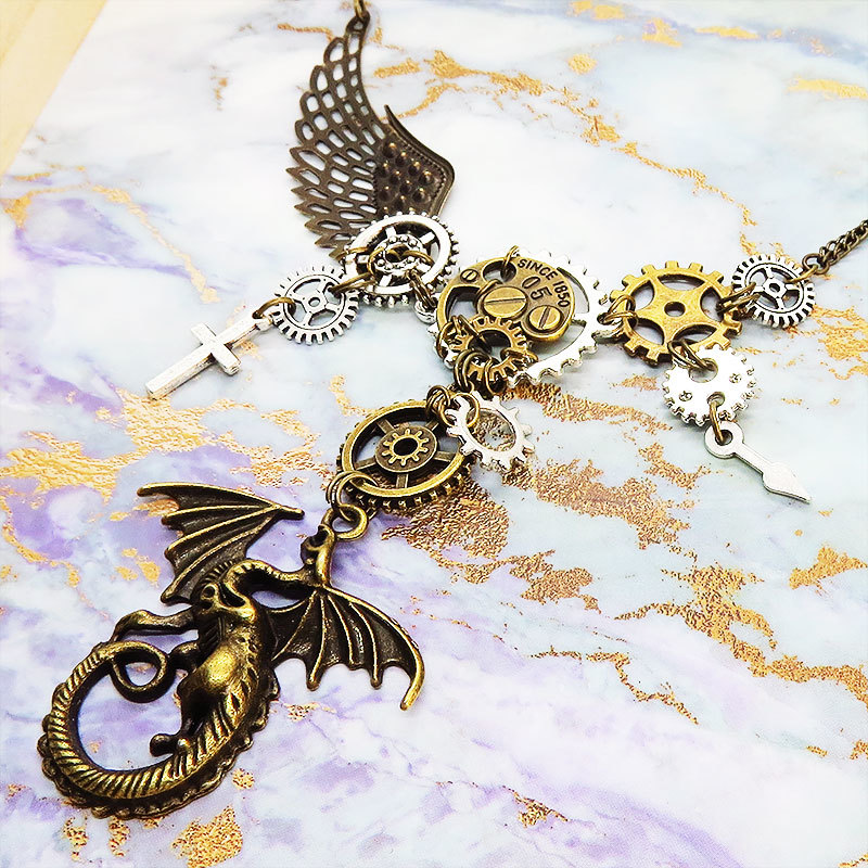  steam punk manner Dragon ( dragon ). tooth car many layer multiple necklace wing asimeto Lee antique Gold antique silver 