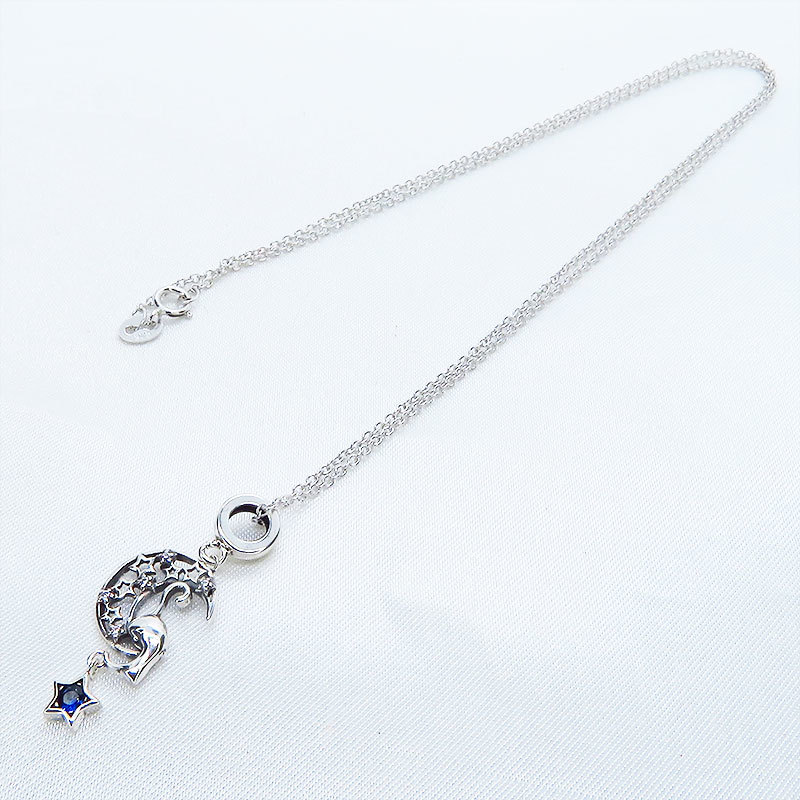  silver 925 three day month from star ...... did cat motif. pendant * necklace blue zircon 