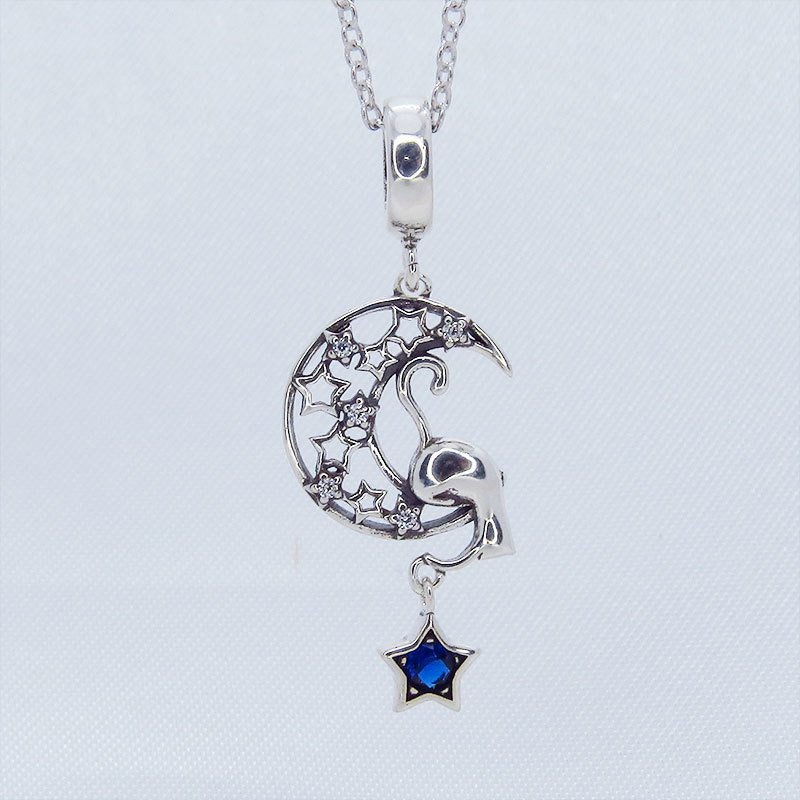  silver 925 three day month from star ...... did cat motif. pendant * necklace blue zircon 