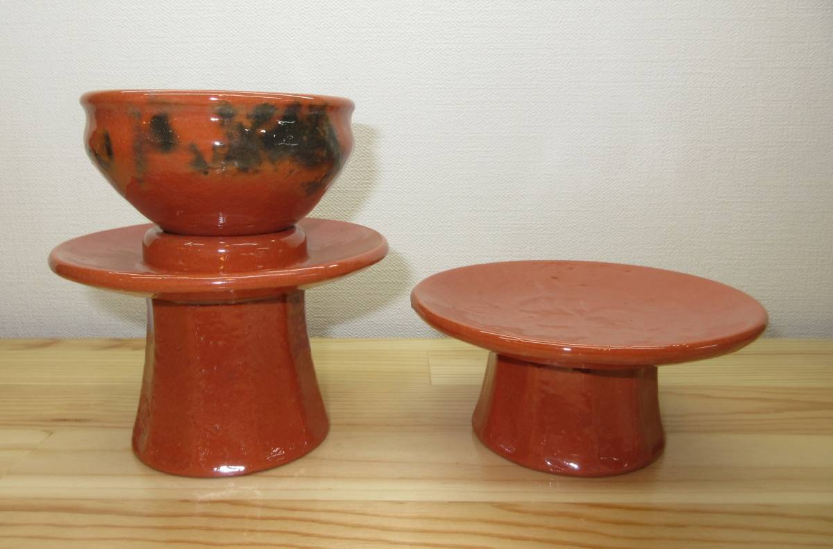 華麗 楽焼 供茶茶碗 【逢絢亭】茶道具 赤楽 共箱入り 川崎和楽 盛物台 ...