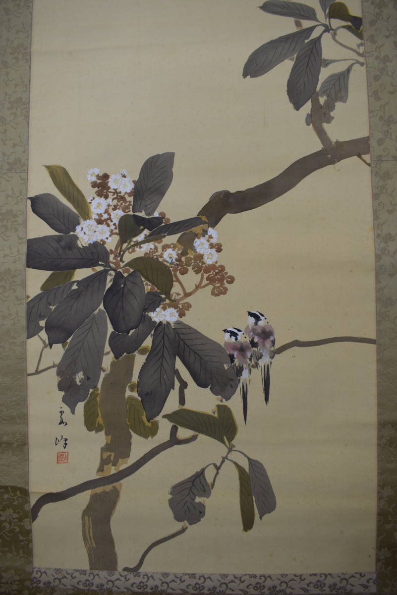 真作/川北霞峰//枇杷小禽図/ヒワに小鳥図//掛軸☆宝船☆Y-870 JM 真作/川北霞峰//枇杷小禽図/ヒワに小鳥図//掛軸☆宝船☆Y-870 JM