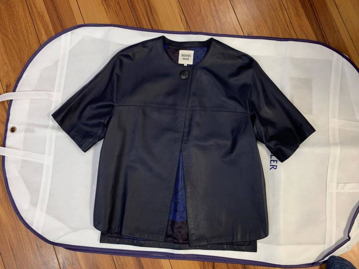 エルメス 定価70万円 極上ラム レザー ジャケット カーデガン ボレロ
