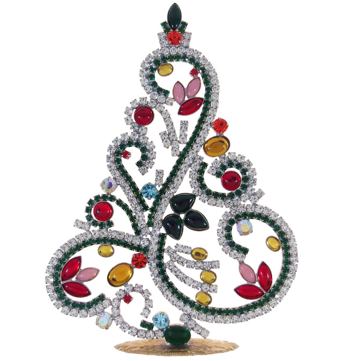 C5382◆ 個性的なデザインのクリスマスツリーの置物 * 高さ約18.1㎝ ◆ チェコ ガラス ラインストーン ◆ ハンドメイド ヴィンテージ ◆