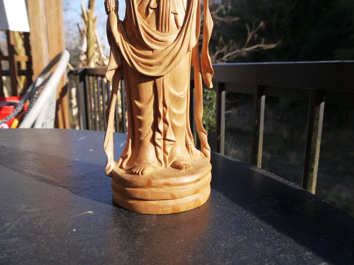 TS仏教美術ツゲ観音菩薩立像木彫仏像精密細工高さ約cm
