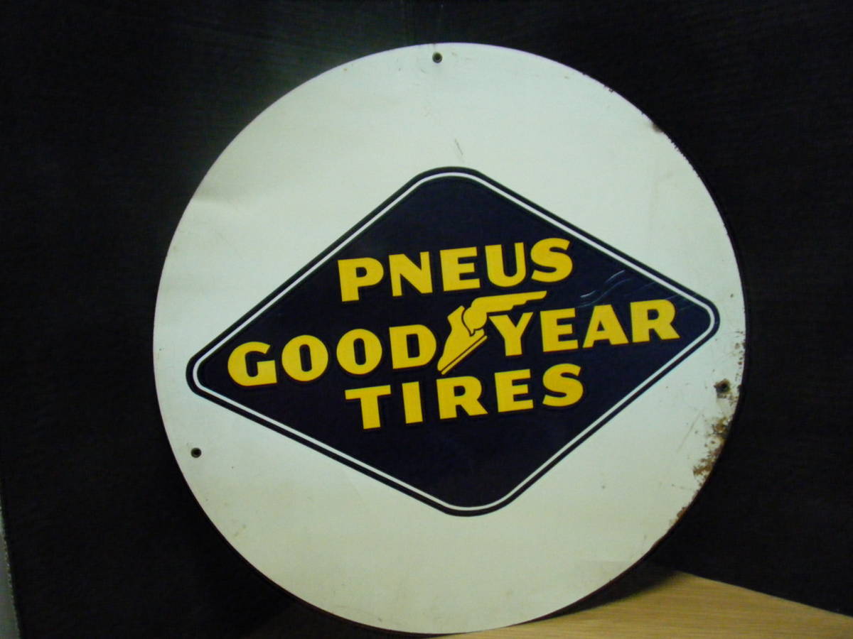 ♪PNEUS GOODYEAR TIRES (グッドイヤータイヤ) スチール看板