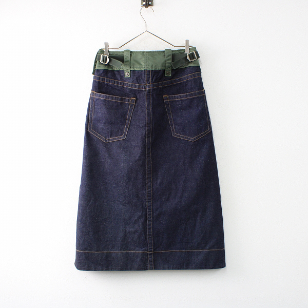 定価5.1万 2020SS sacai サカイ 20-04926 Denim Skirt デニムスカート 2/ネイビー インディゴ ドッキング スリット【2400012597921】