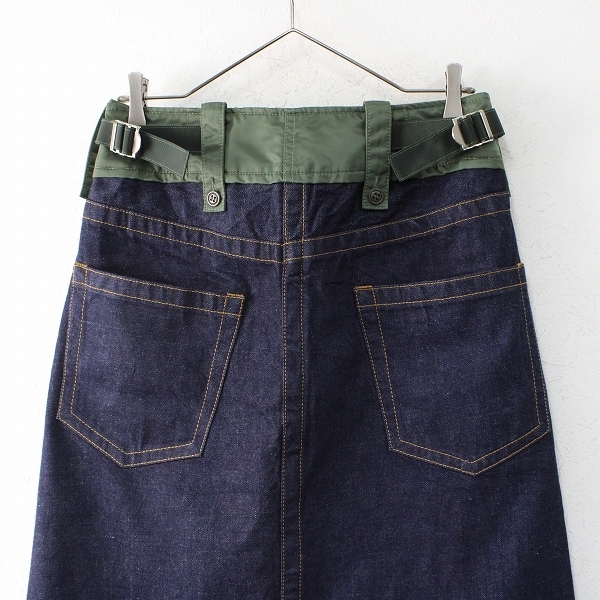 定価5.1万 2020SS sacai サカイ 20-04926 Denim Skirt デニムスカート 2/ネイビー インディゴ ドッキング スリット【2400012597921】