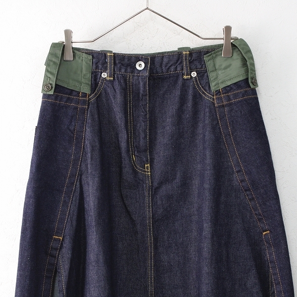 定価5.1万 2020SS sacai サカイ 20-04926 Denim Skirt デニムスカート 2/ネイビー インディゴ ドッキング スリット【2400012597921】