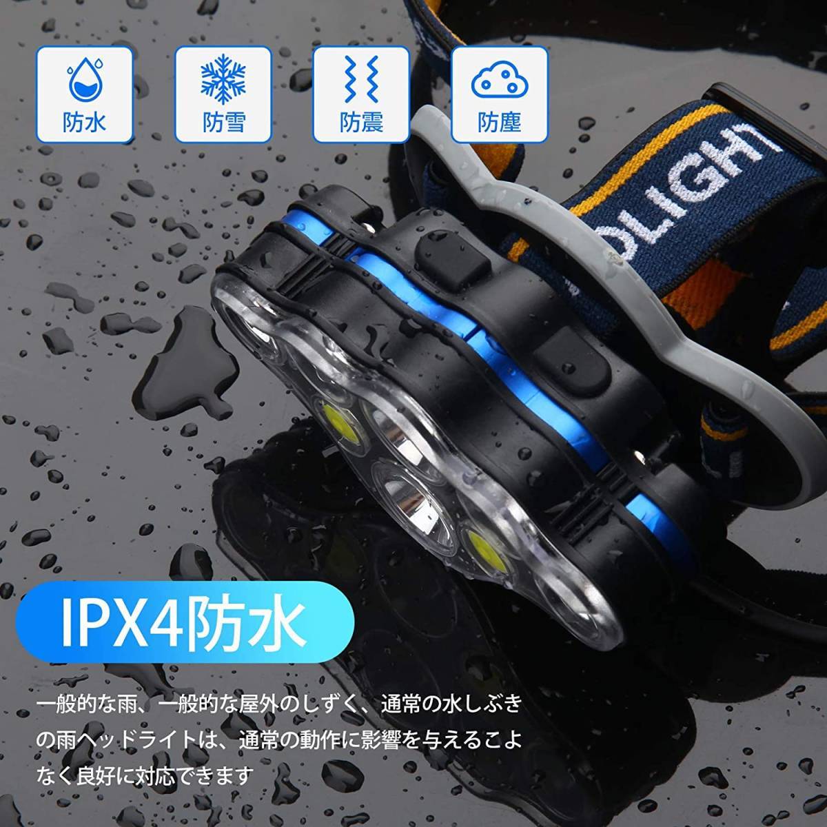 【人気】防水 LEDヘッドライト 8点灯モード USB充電式 軽量 18000ルーメン