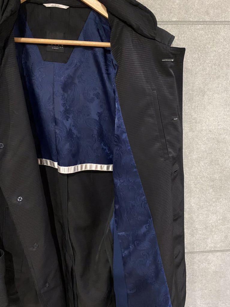 大人の魅力 PAZZO collection パッゾ ステンカラ―コート フード付き チェック ブラック Lサイズ メンズ 新規×_画像2