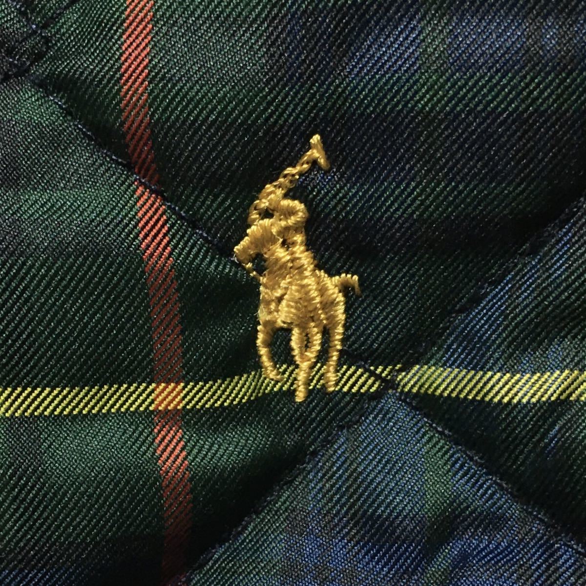 RALPH LAUREN ラルフローレン 裏地 フリース キルティング ロンパース カバーオール 緑系 チェック 6ヵ月 美品 管理C700_画像7