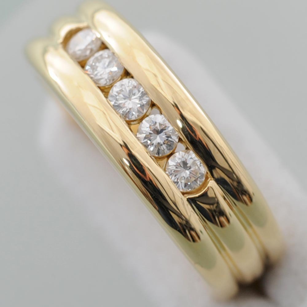 【G01】　K18　イエローゴールド　ダイヤモンド　0.37ct　デザイン リング 指輪　中古品仕上げ済み