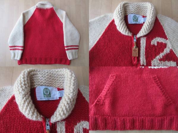 カナダ製 CANADIAN SWEATER ショールカラー ハーフジップ カウチン セーター S M カナディアンセーター ニット ジャケットMADE IN CANADA /_左上ショールカラー・カウチンセーター裏面