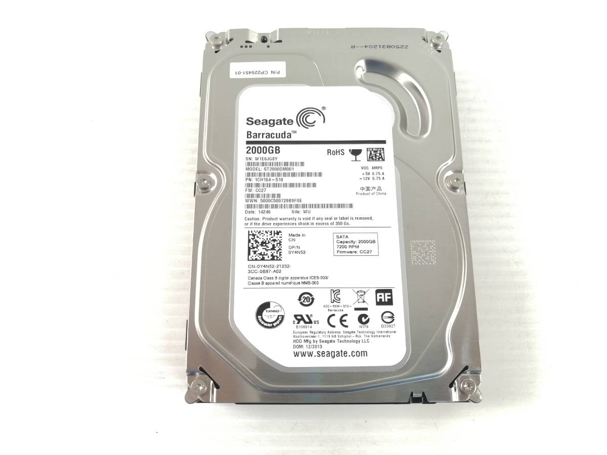 N580◇◆中古 7428時間 Seagate ST2000DM001 2TB 3.5インチ HDD_画像2