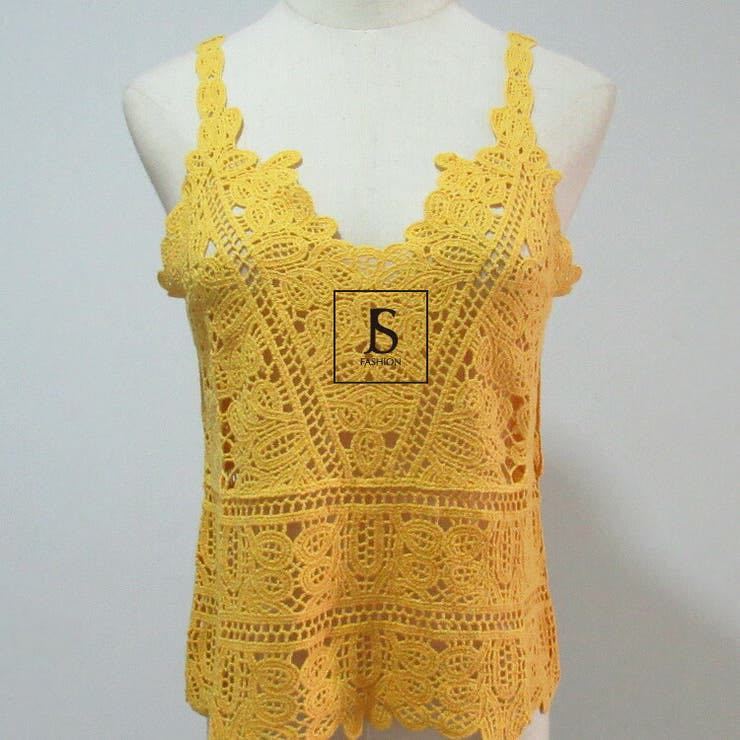 JS FASHION 透かし刺繍レースキャミトップス イエロー|Yahoo JS FASHION 透かし刺繍レースキャミトップス イエロー|Yahoo