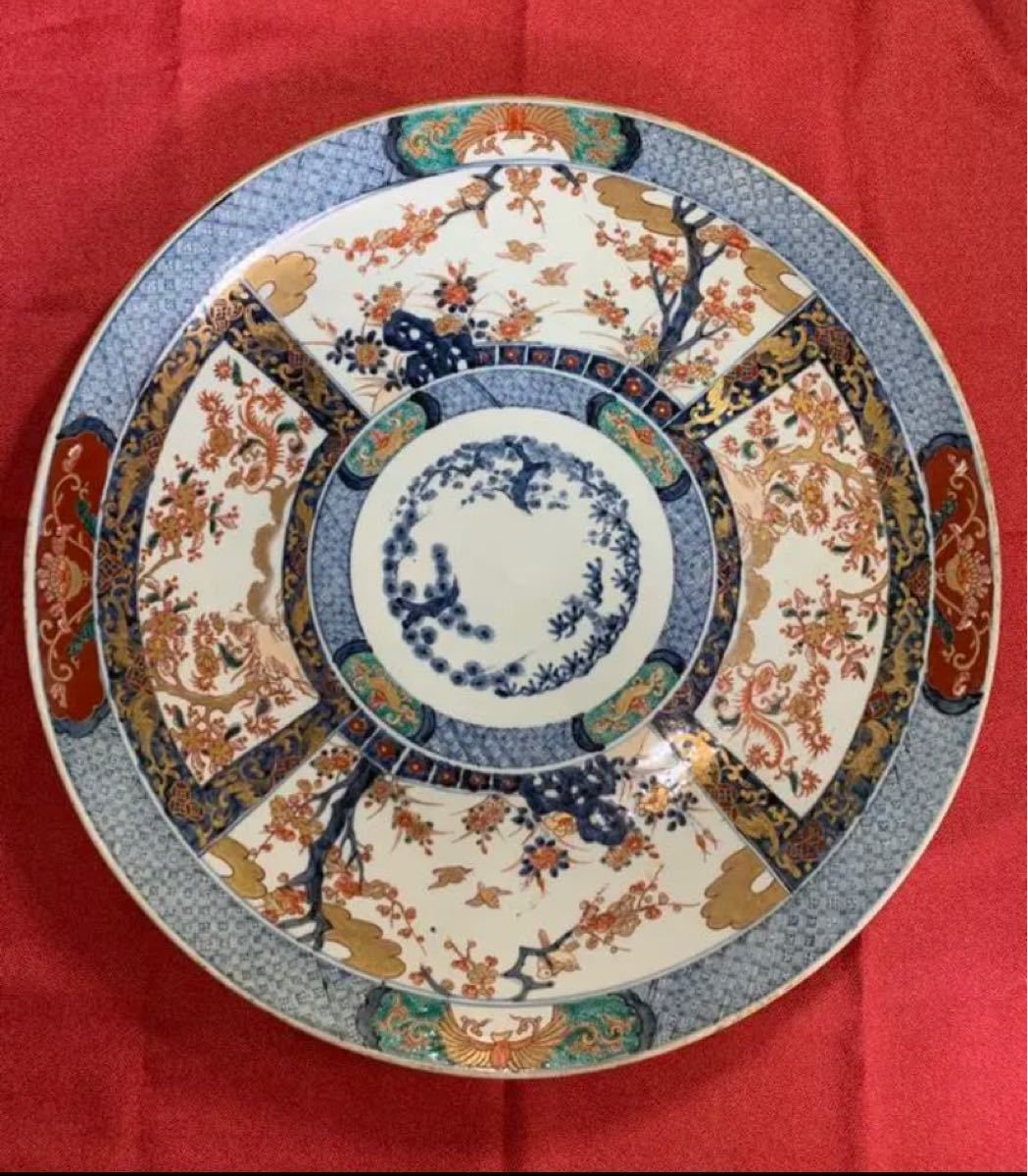 古伊万里 色絵 鳳凰花紋 冨貴長春 約15.5寸大皿 clubpetschile.cl