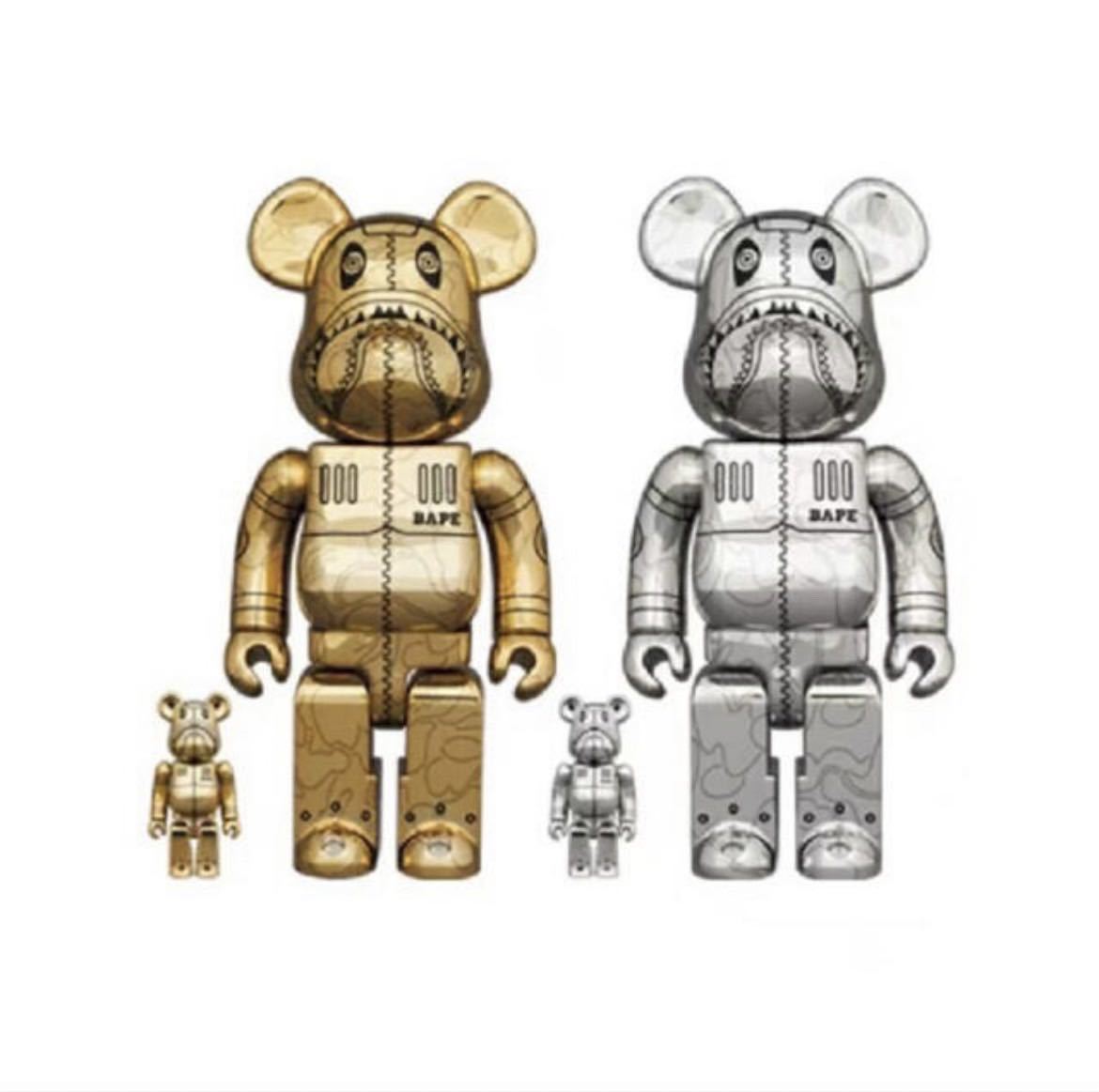 BAPE SHARK X HAJIME SORAYAMA X BE@RBRICK 100% & 400% GOLD ＆ SILVER セット ソラヤマ エイプ シャーク ベアブリック 空山基