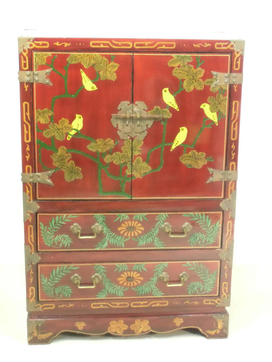 古い 【 豪華 蒔絵 高さ 約82㎝ 李朝箪笥 李朝家具 民芸家具 小物箪笥
